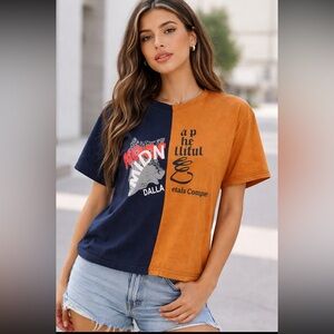 Streetwear Colorblock Split Graphic Tee — Size XS